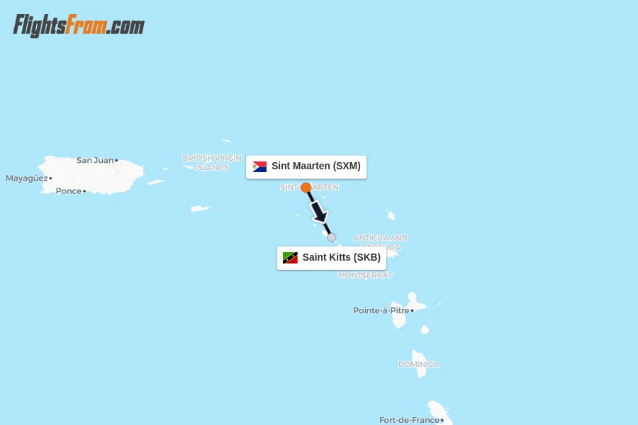 Flights from Sint Maarten to Saint Kitts route map