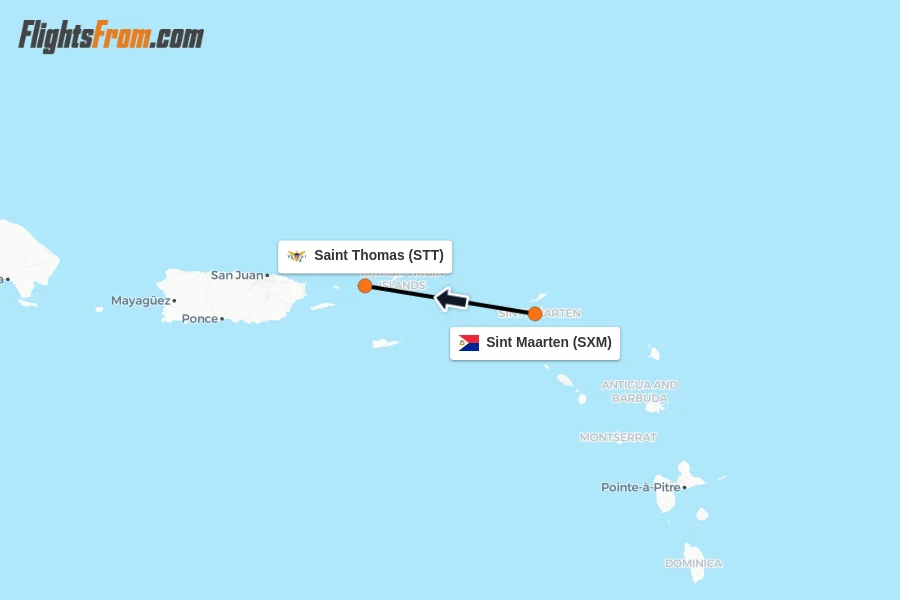 Flights from Sint Maarten to Saint Thomas route map