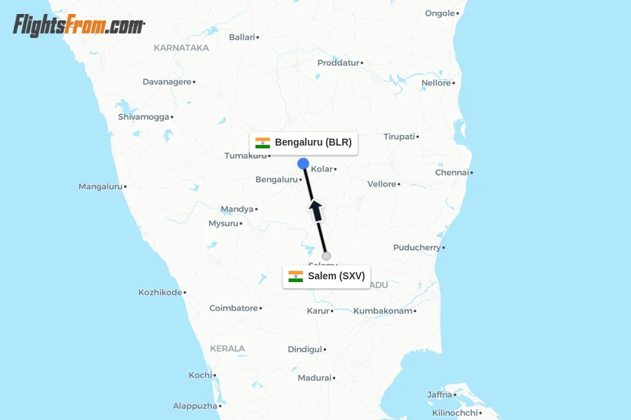 Flights from Salem to Bengaluru route map