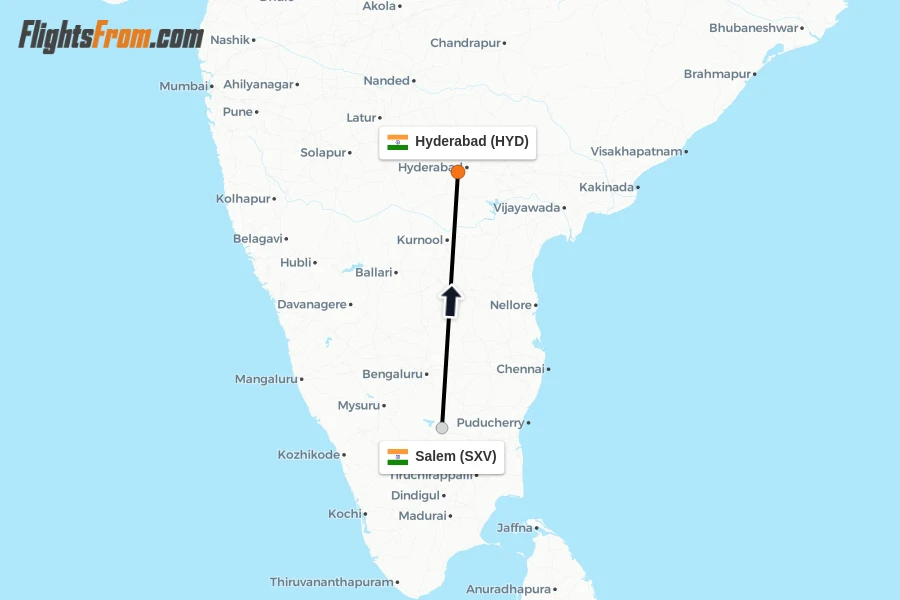 Flights from Salem to Hyderabad route map