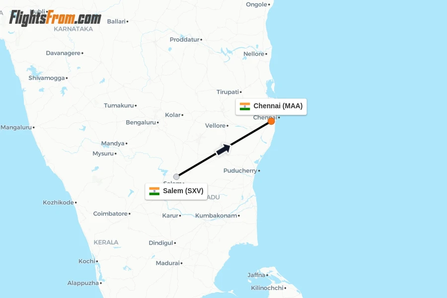 Flights from Salem to Chennai route map