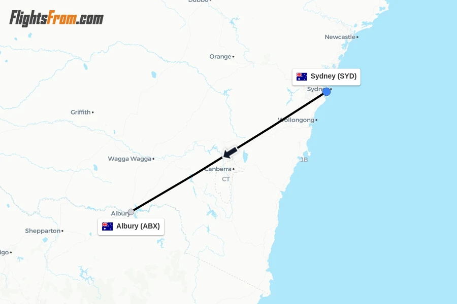 Flights from Sydney to Albury route map