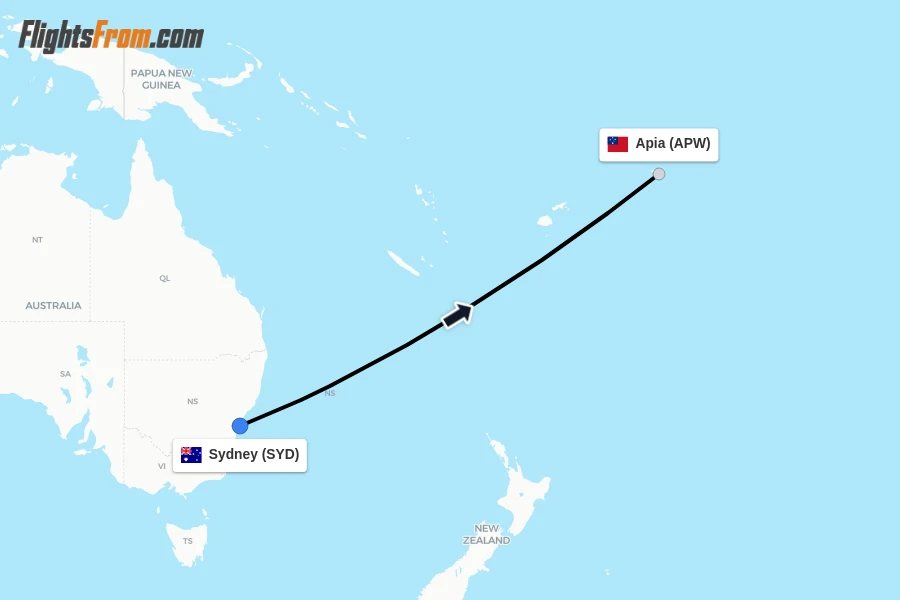 Flights from Sydney to Apia route map
