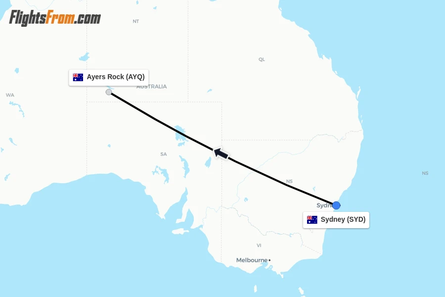 Flights from Sydney to Ayers Rock route map