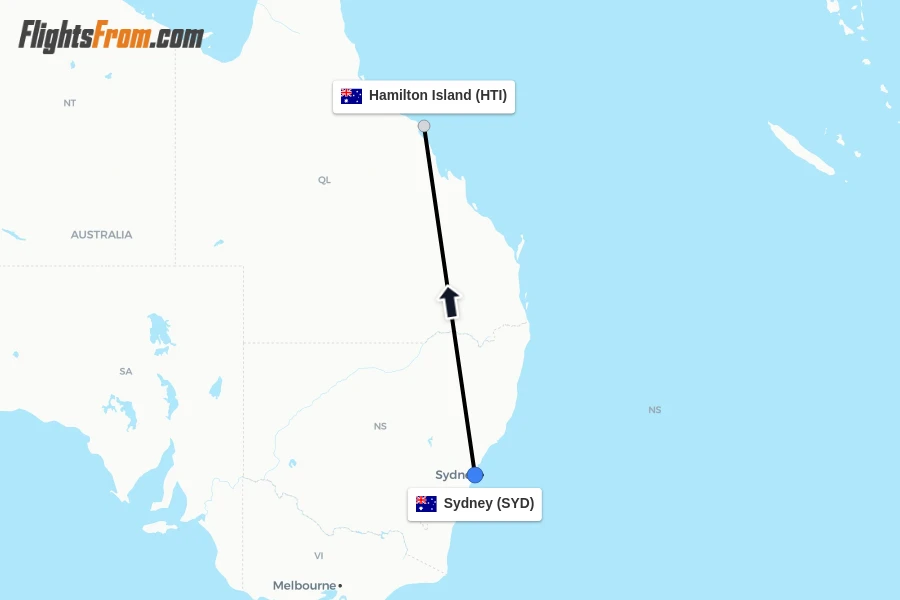 Flights from Sydney to Hamilton Island route map