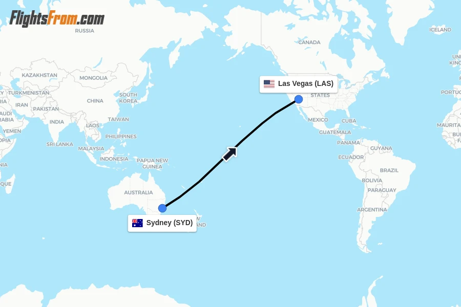 Flights from Sydney to Las Vegas route map