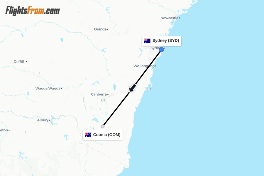 Flights from Sydney to Cooma route map