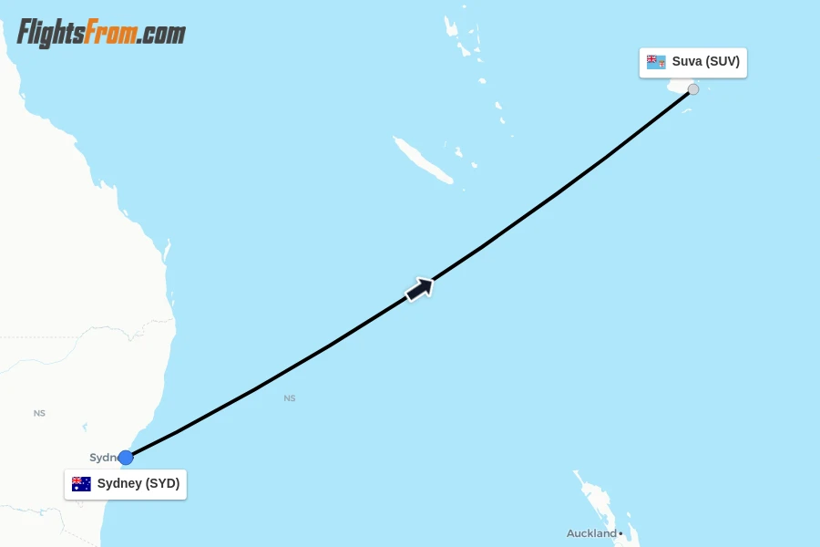 Flights from Sydney to Suva route map