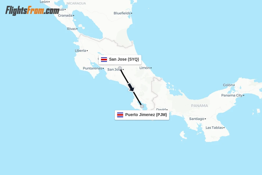 Flights from San Jose to Puerto Jimenez route map