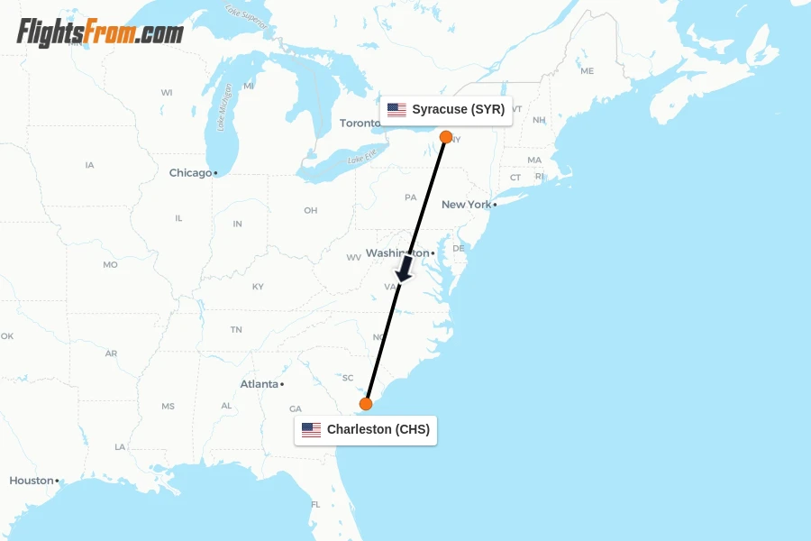 Flights from Syracuse to Charleston route map