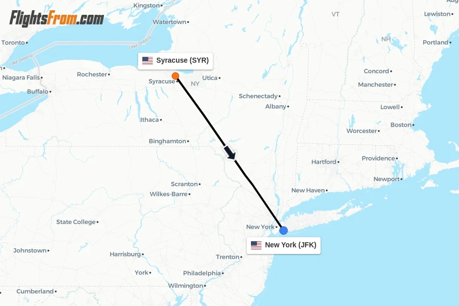 Flights from Syracuse to New York route map