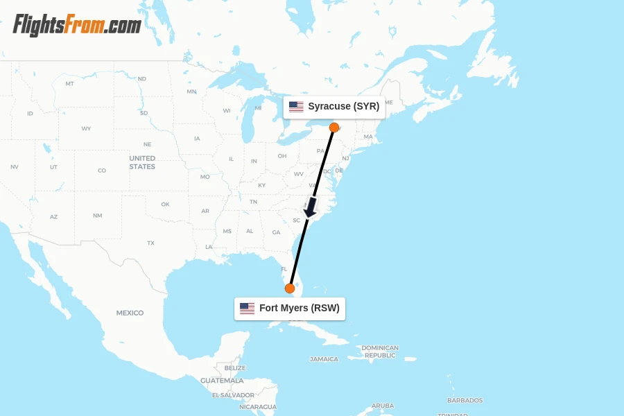 Flights from Syracuse to Fort Myers route map