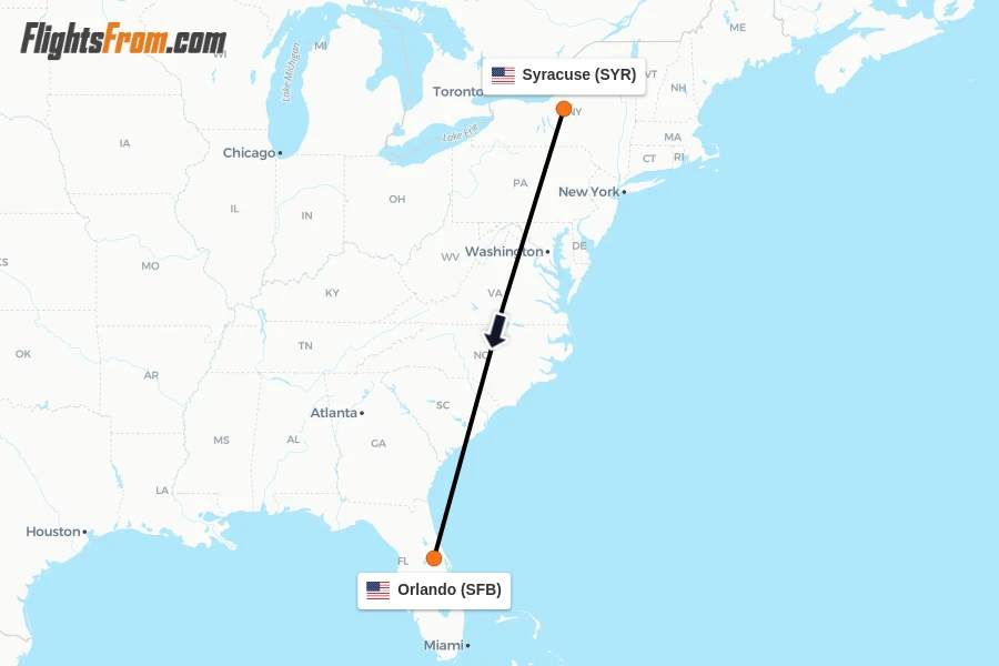 Flights from Syracuse to Orlando route map