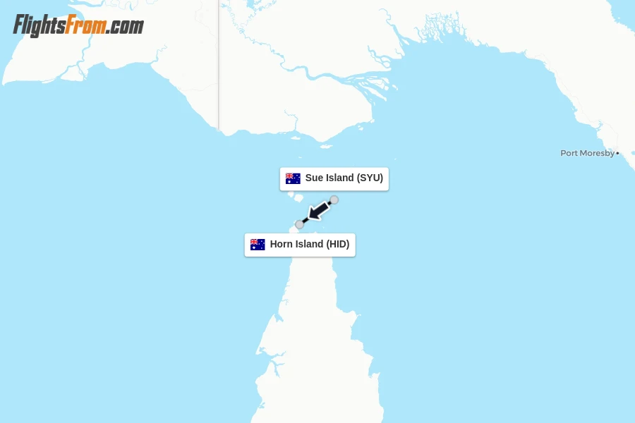 Flights from Sue Island to Horn Island route map