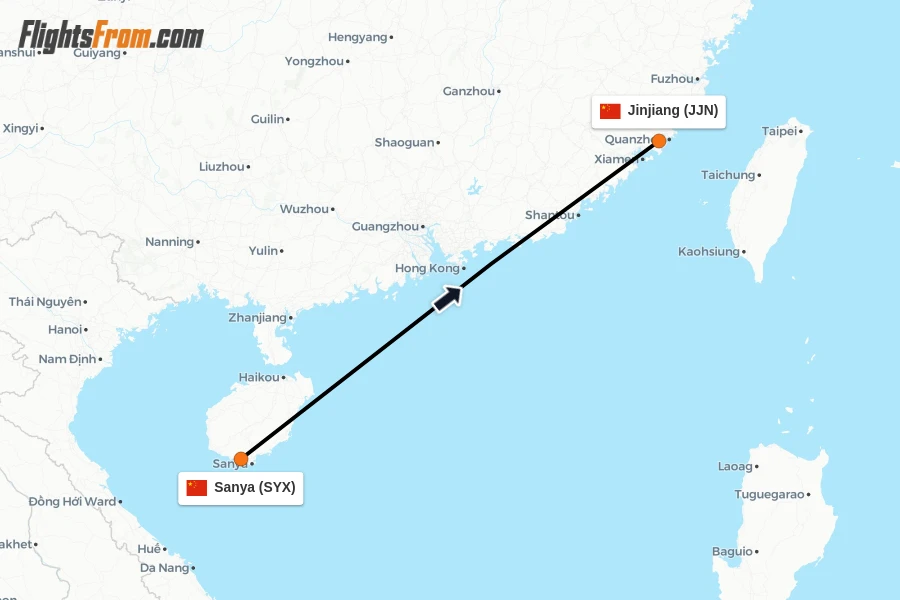 Flights from Sanya to Jinjiang route map