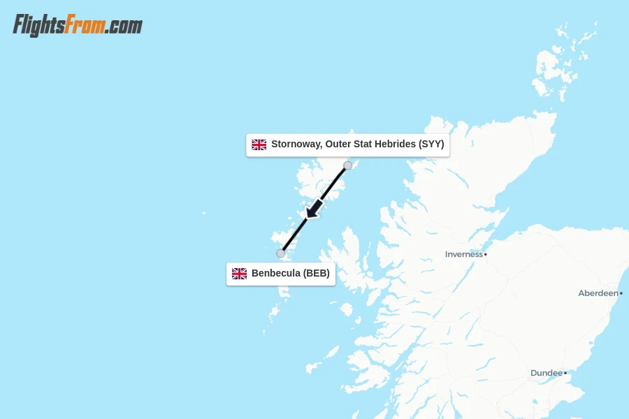 Flights from Stornoway, Outer Stat Hebrides to Benbecula route map