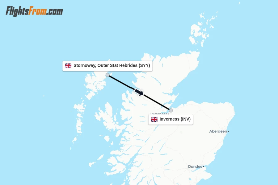 Flights from Stornoway, Outer Stat Hebrides to Inverness route map