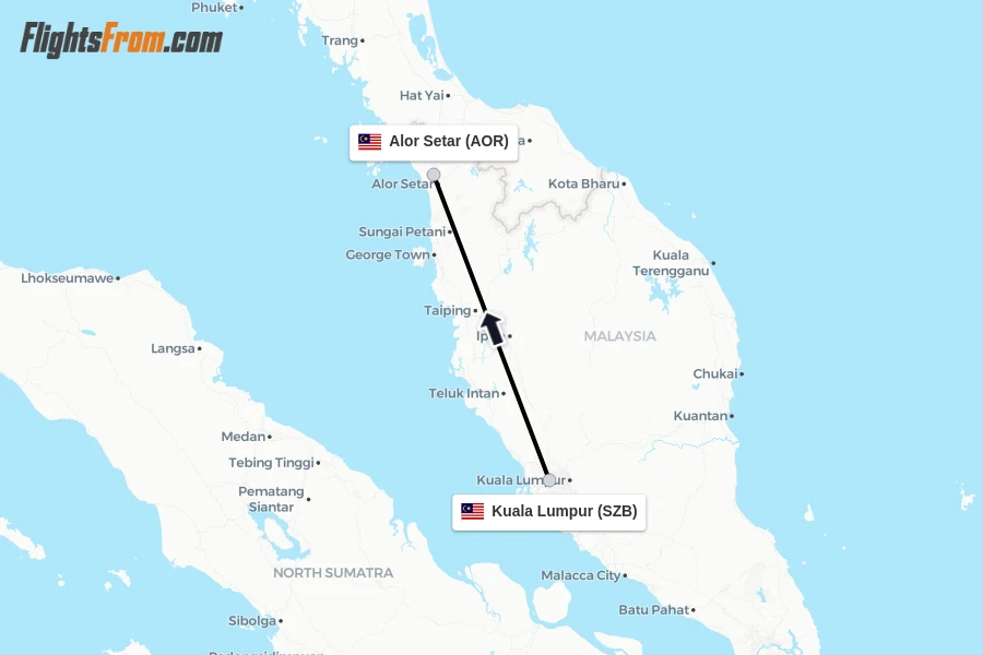 Flights from Kuala Lumpur to Alor Setar route map