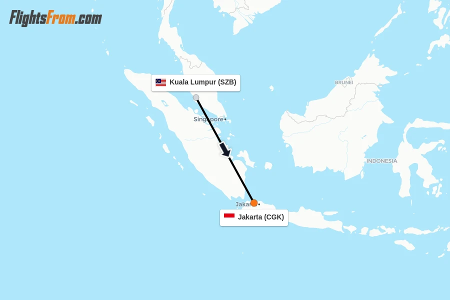 Flights from Kuala Lumpur to Jakarta route map