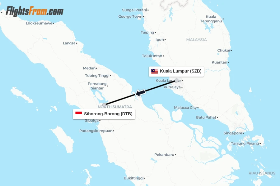 Flights from Kuala Lumpur to Siborong-Borong route map