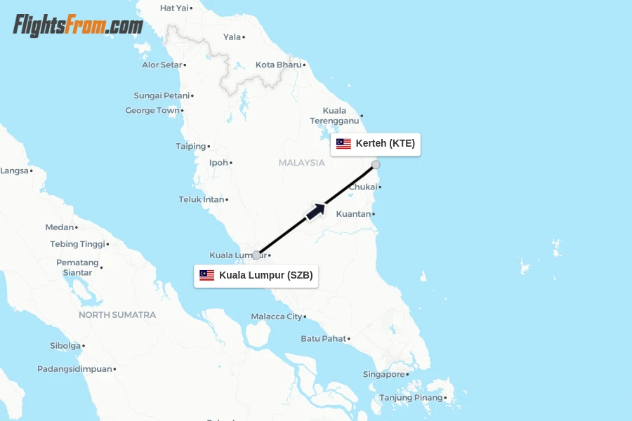 Flights from Kuala Lumpur to Kerteh route map