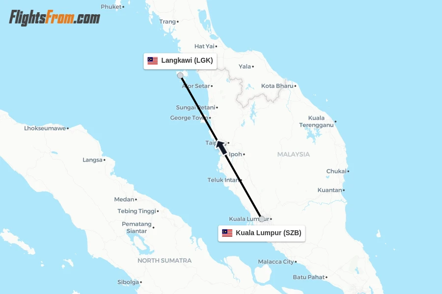 Flights from Kuala Lumpur to Langkawi route map