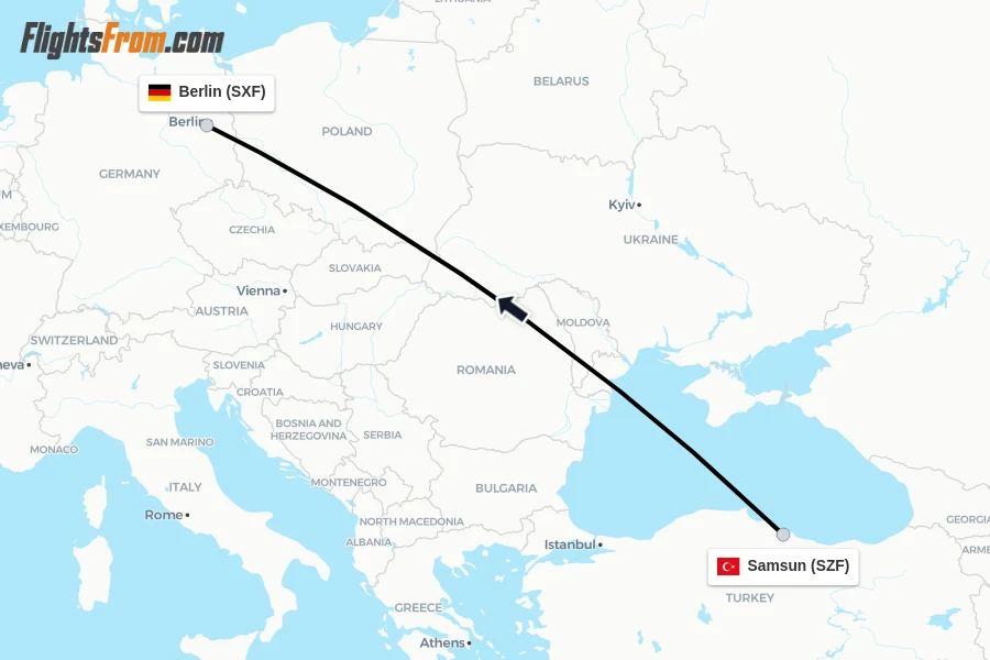 Flights from Samsun to Berlin route map