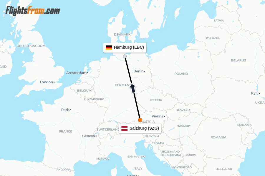 Flights from Salzburg to Hamburg route map