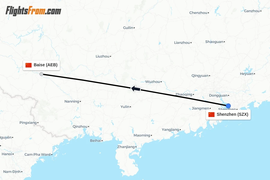 Flights from Shenzhen to Baise route map