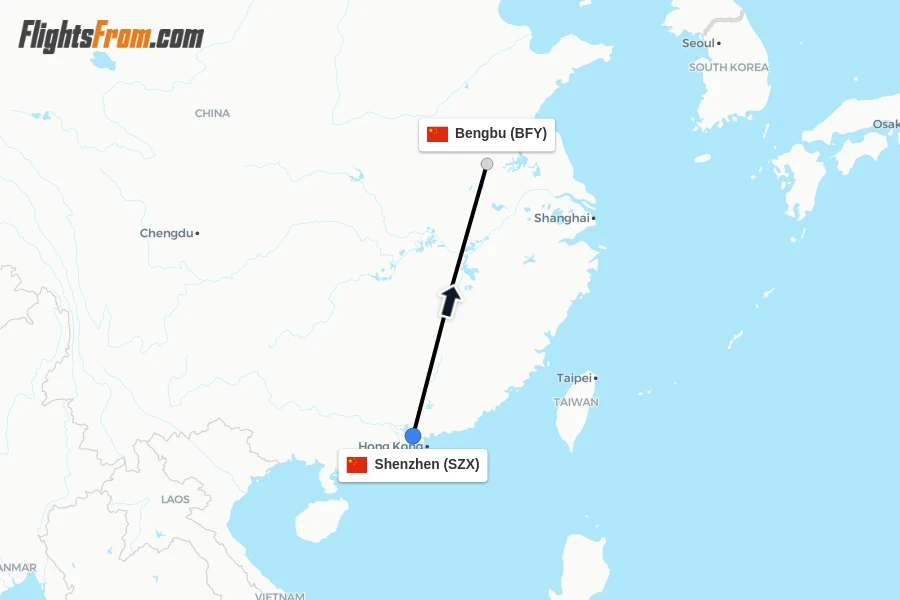 Flights from Shenzhen to Bengbu route map