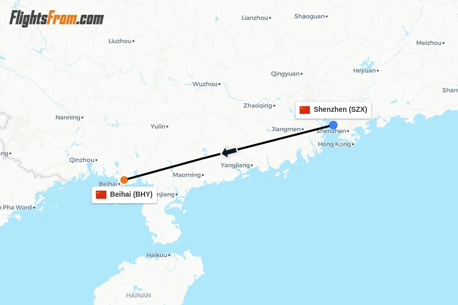 Flights from Shenzhen to Beihai route map