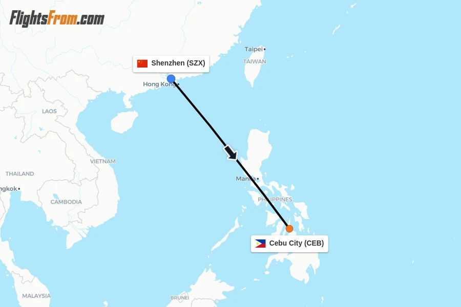 Flights from Shenzhen to Cebu City route map