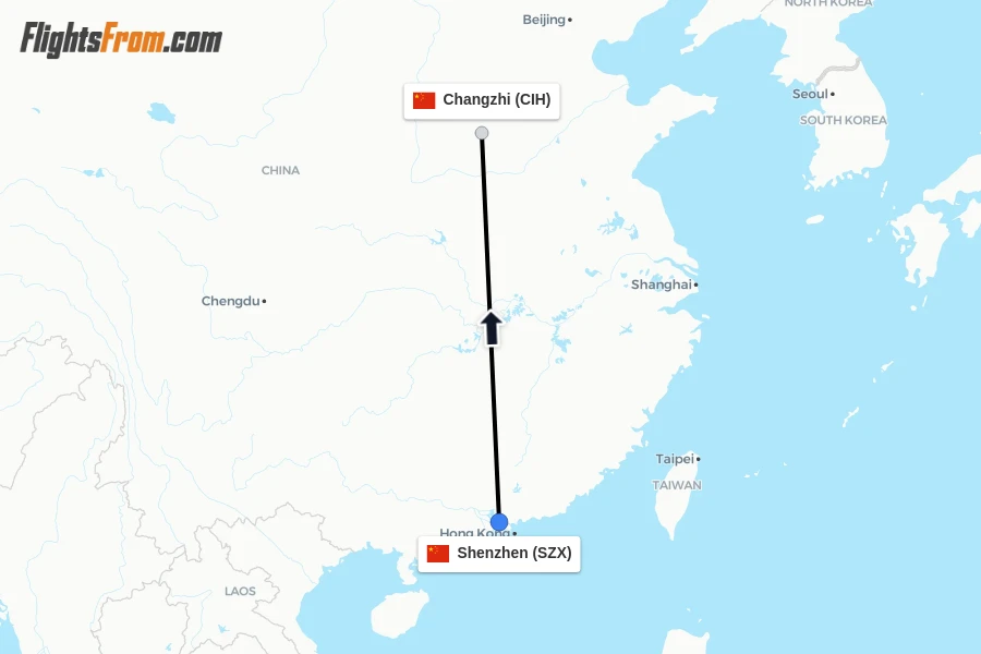 Flights from Shenzhen to Changzhi route map