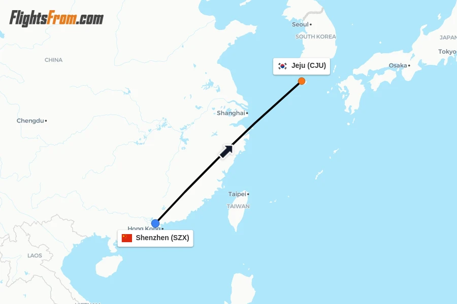 Flights from Shenzhen to Jeju route map