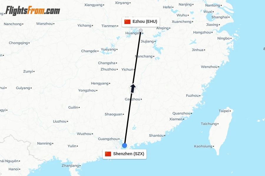 Flights from Shenzhen to Ezhou route map