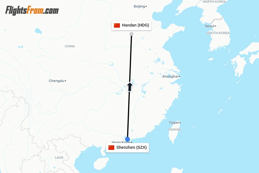 Flights from Shenzhen to Handan route map