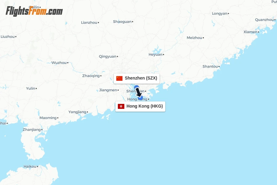 Flights from Shenzhen to Hong Kong route map
