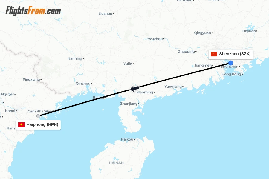 Flights from Shenzhen to Haiphong route map