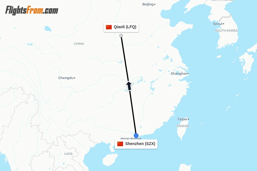 Flights from Shenzhen to Qiaoli route map