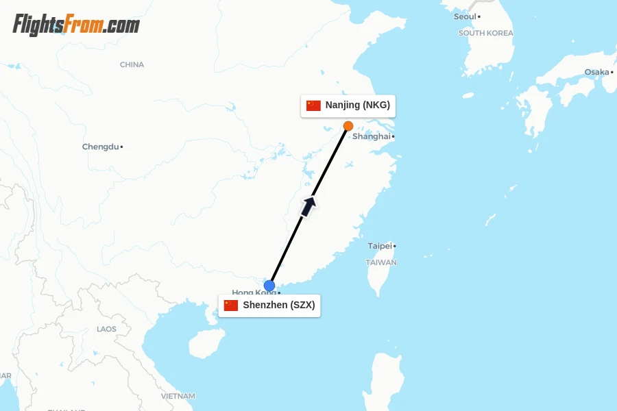 Flights from Shenzhen to Nanjing route map