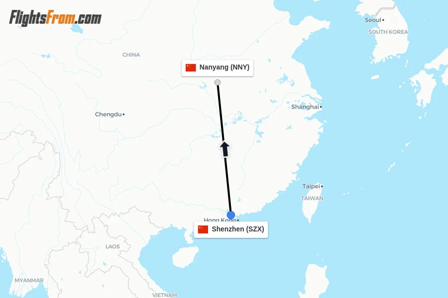 Flights from Shenzhen to Nanyang route map