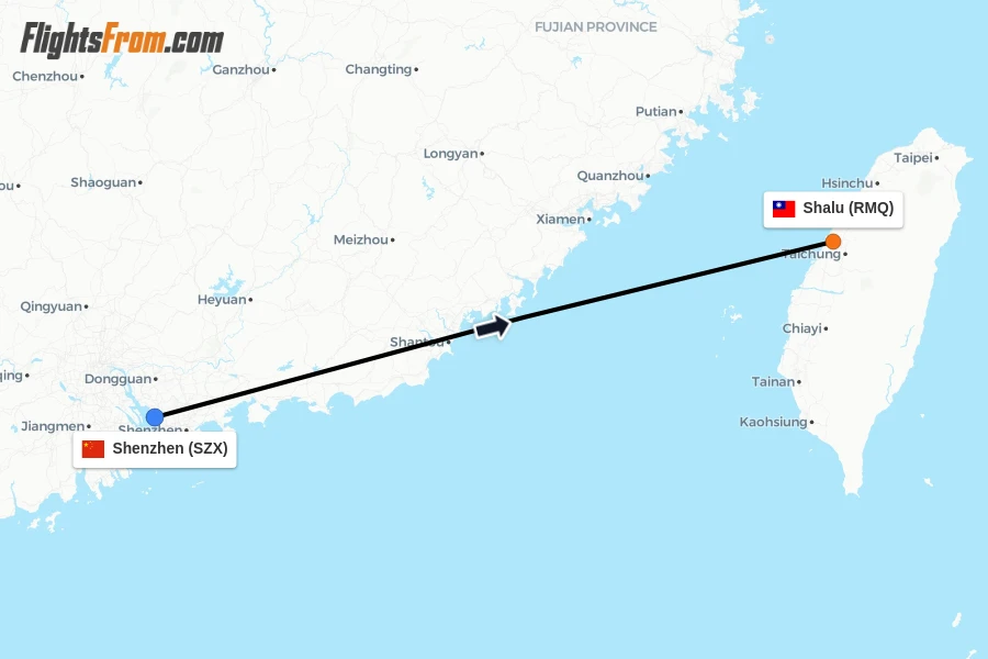 Flights from Shenzhen to Shalu route map