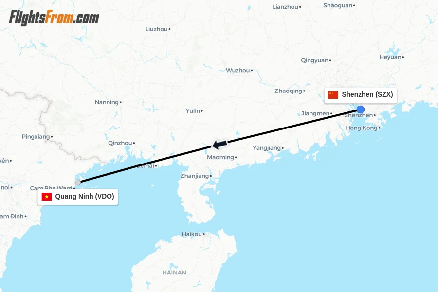 Flights from Shenzhen to Quang Ninh route map