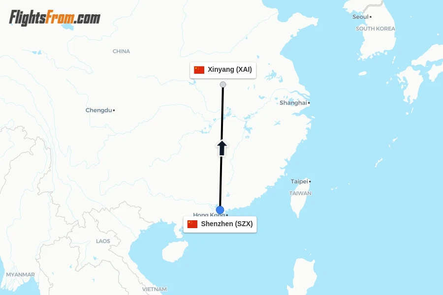 Flights from Shenzhen to Xinyang route map