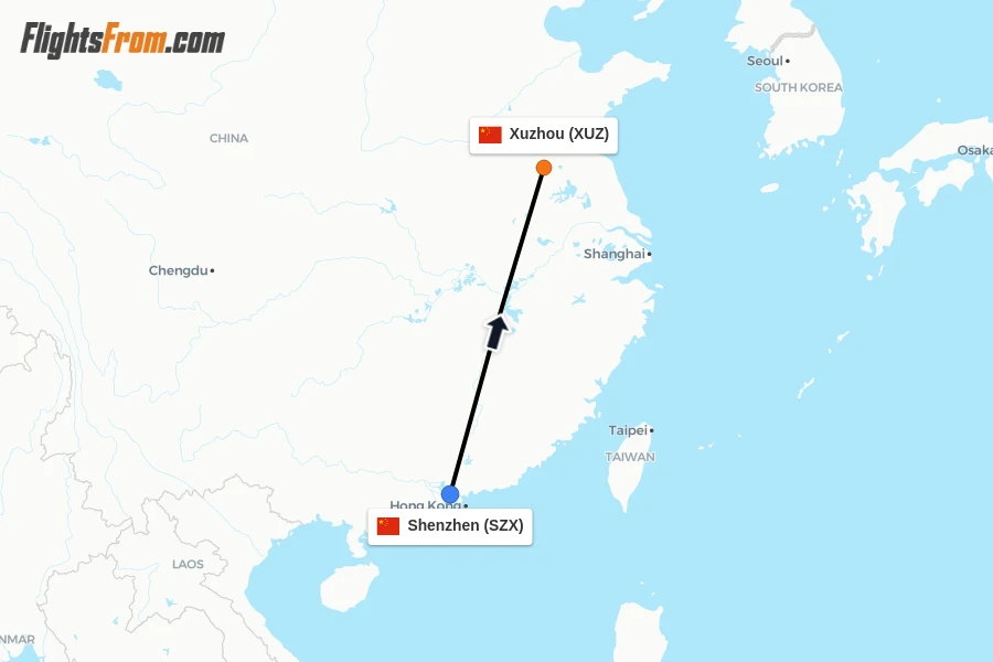 Flights from Shenzhen to Xuzhou route map