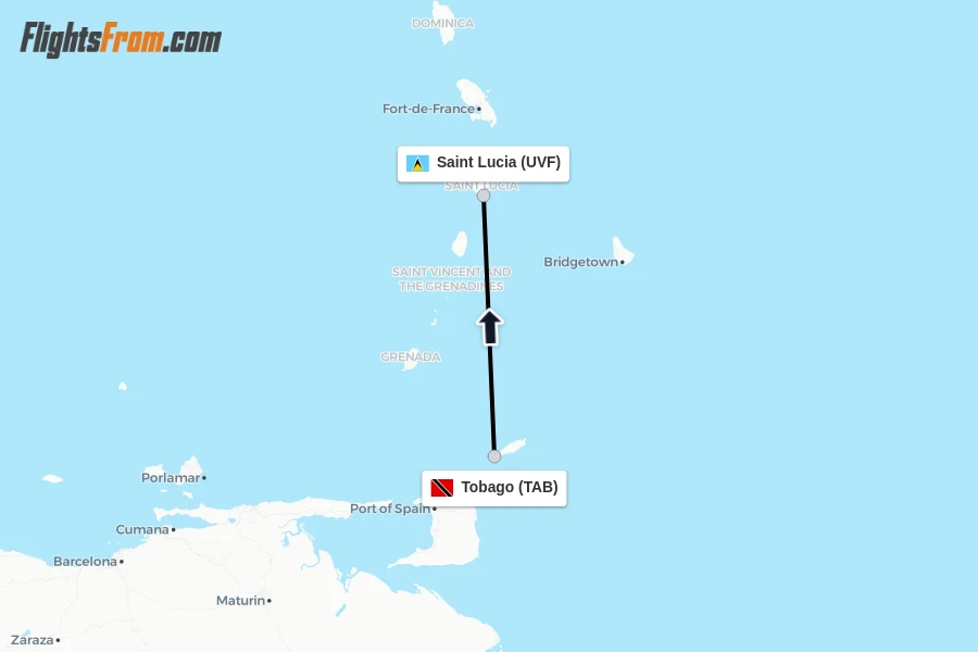 Flights from Tobago to Saint Lucia route map