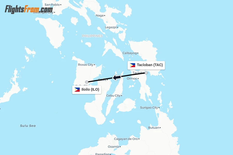 Flights from Tacloban to Iloilo route map