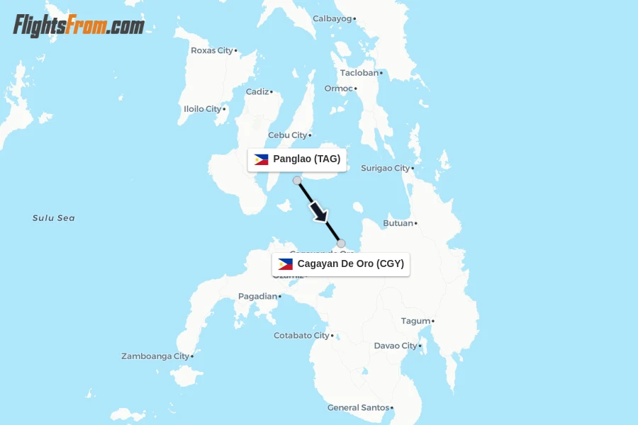 Flights from Panglao to Cagayan De Oro route map