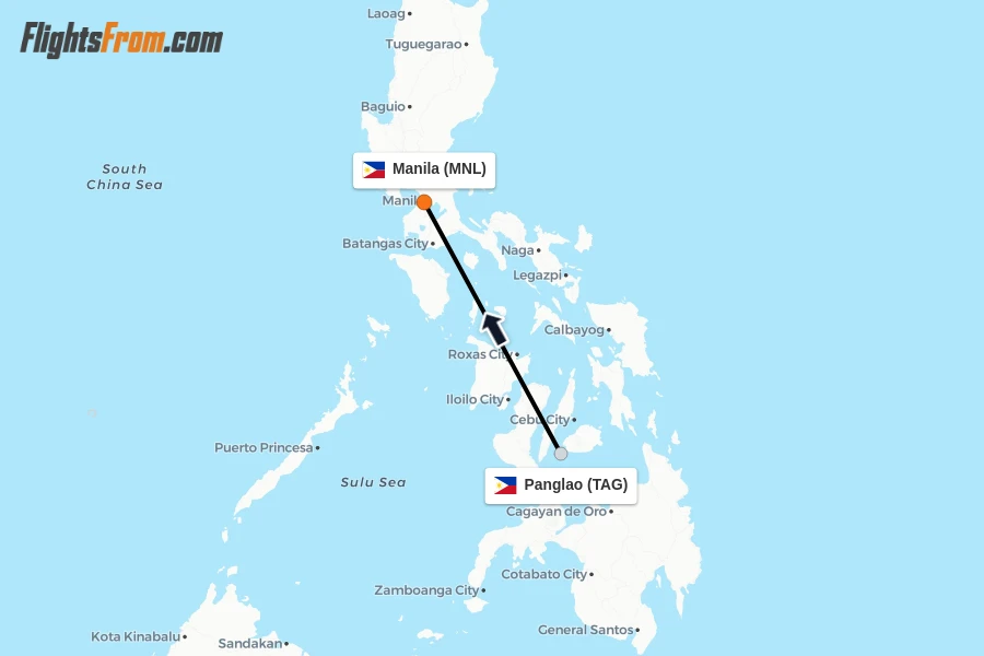 Flights from Panglao to Manila route map