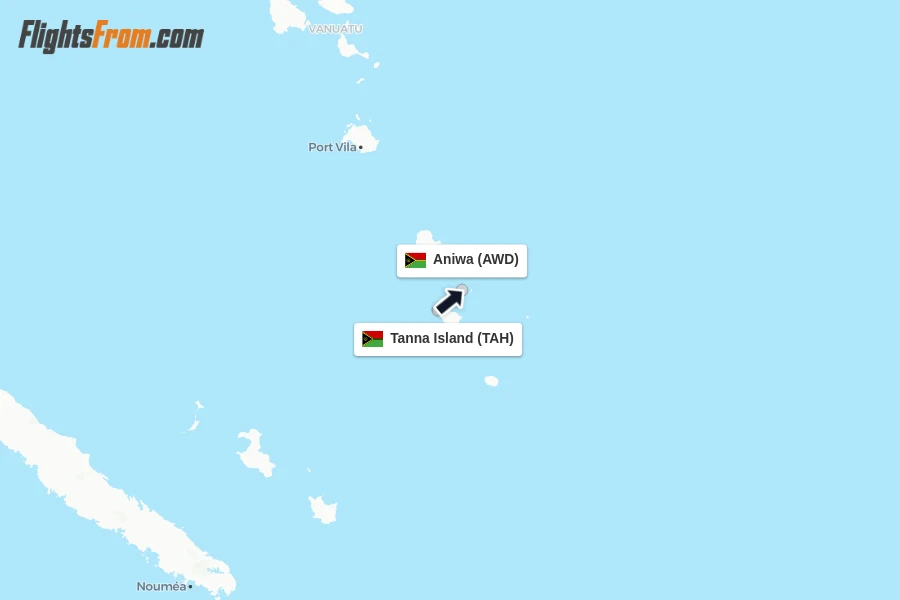 Flights from Tanna Island to Aniwa route map